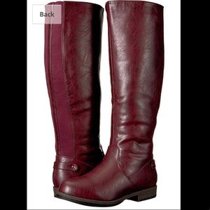 Burgundy Leather Riding Boots - Wide Calf